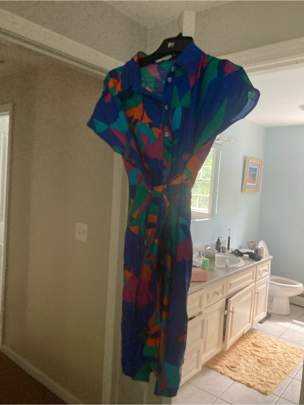 Cupshe Abstract Blue Multicolor Midi Shirt Dress